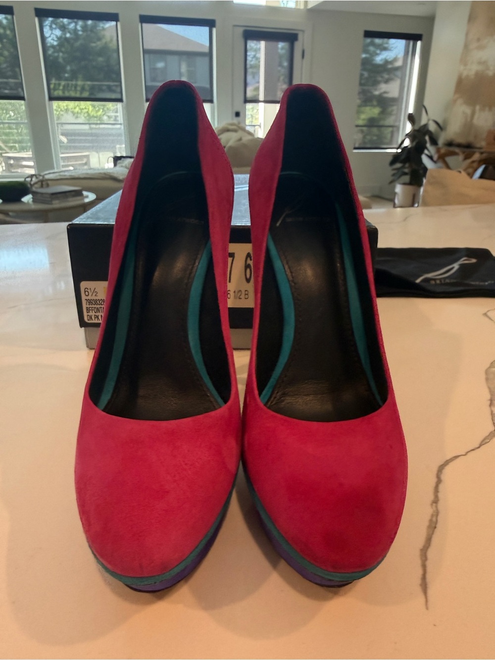 Brian Atwood Fontanne Multi Colorblock Suede Platform Pump - Picture 3 of 7